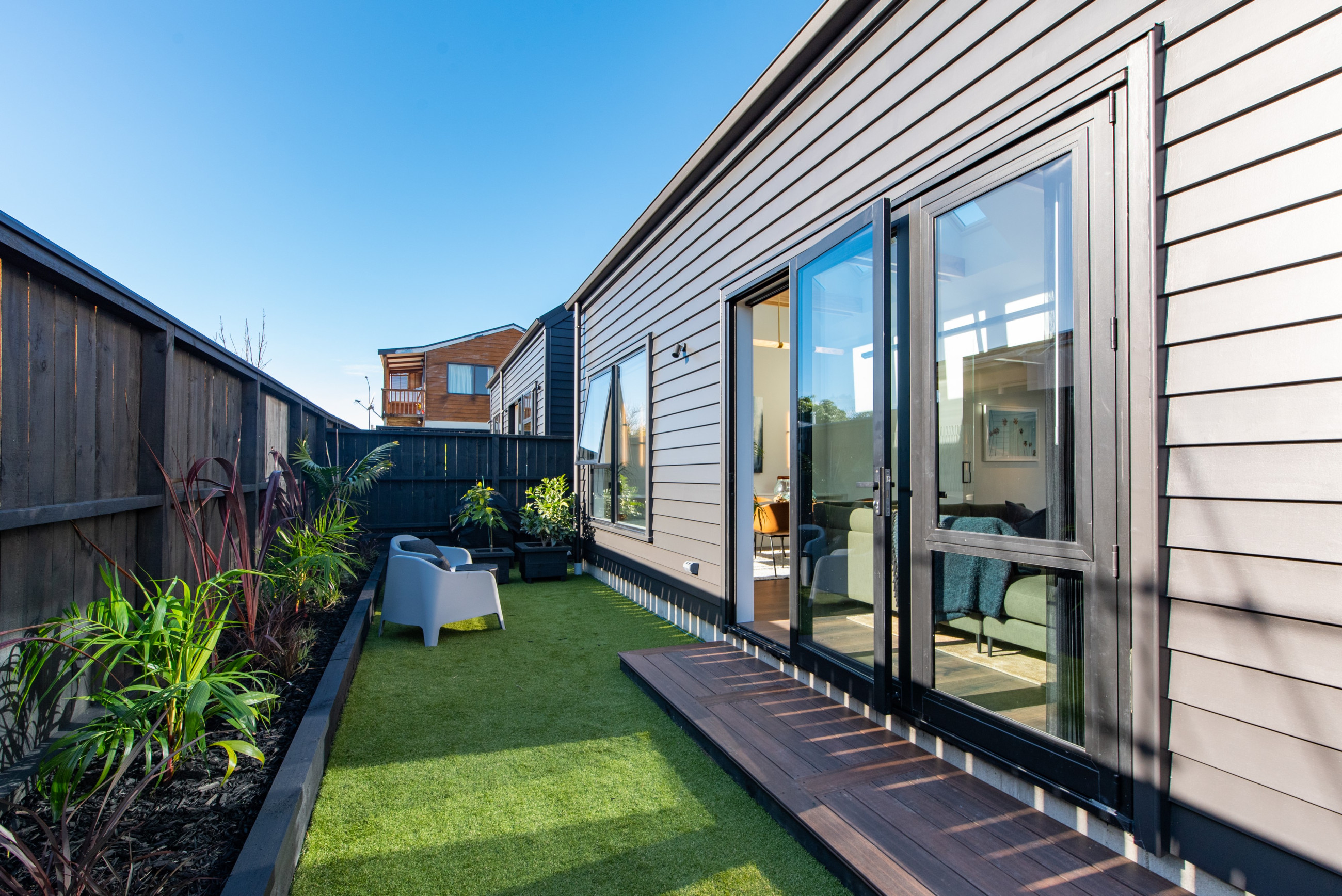 Outside garden in home with double glazed windows and doors