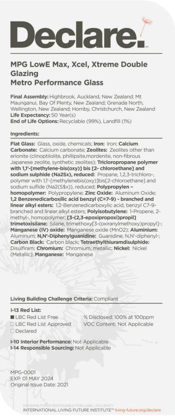 Form declaring double glazing glass ingredients