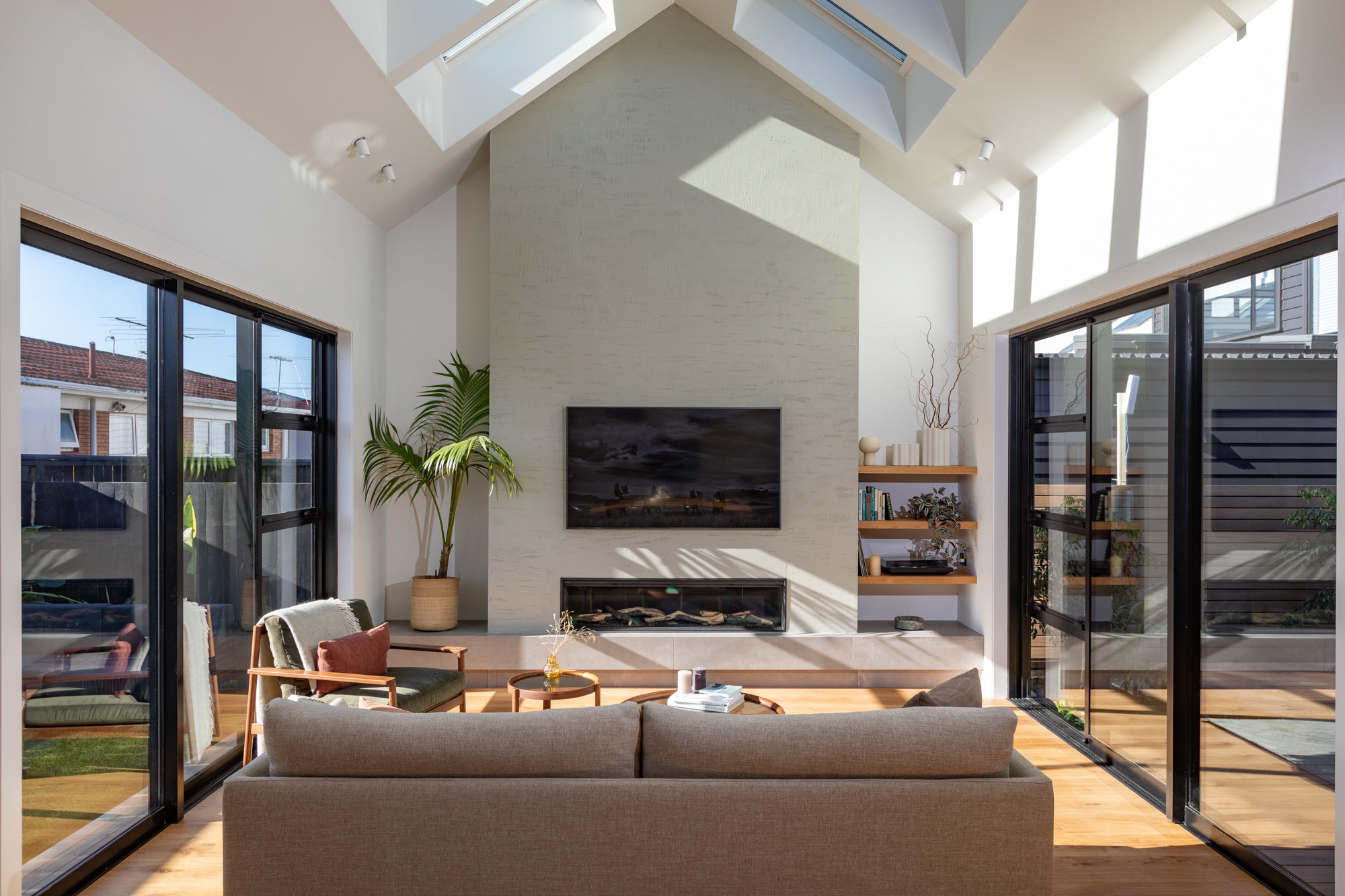 Modern home with double glazed windows, doors and skylight